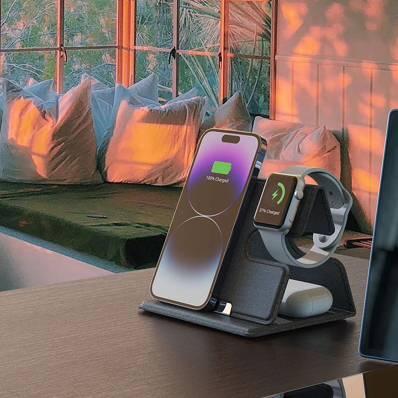 Support de chargeur sans fil pliable portable, station de charge rapide magnétique pour Apple Watch S8, support S6 pour iPhone 15 14, 3 en 1