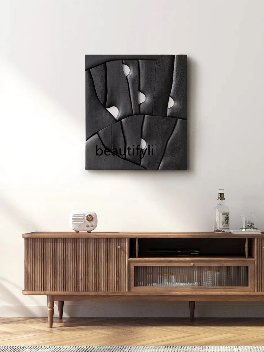 Carbonized Wood Carving Decorative Painting Model Room Hallway Abstract Art Painting Black Three-Dimensional Device Painting