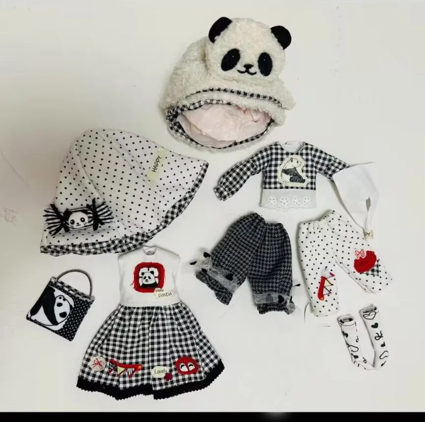 

2026 New kawaii cute Panda style 9pcs Blythe set 1/6 30cm(Fit for azone,Pullip,Ob22/24/26, Licca)