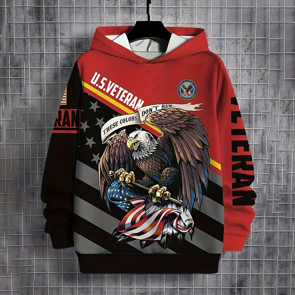 

American Flag Print 3D Eagle Pattern Hoodies Fashion New Men's Long Sleeves Hoodies Casual Loose Men's Clothing Tops Streetwear