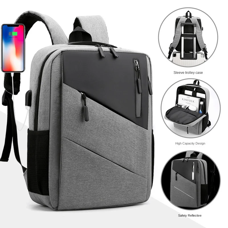 

New Computer Backpack Fashionable Waterproof Reflective Bag Business Travel Usb Charging Casual Multi-functional Men's Backpack