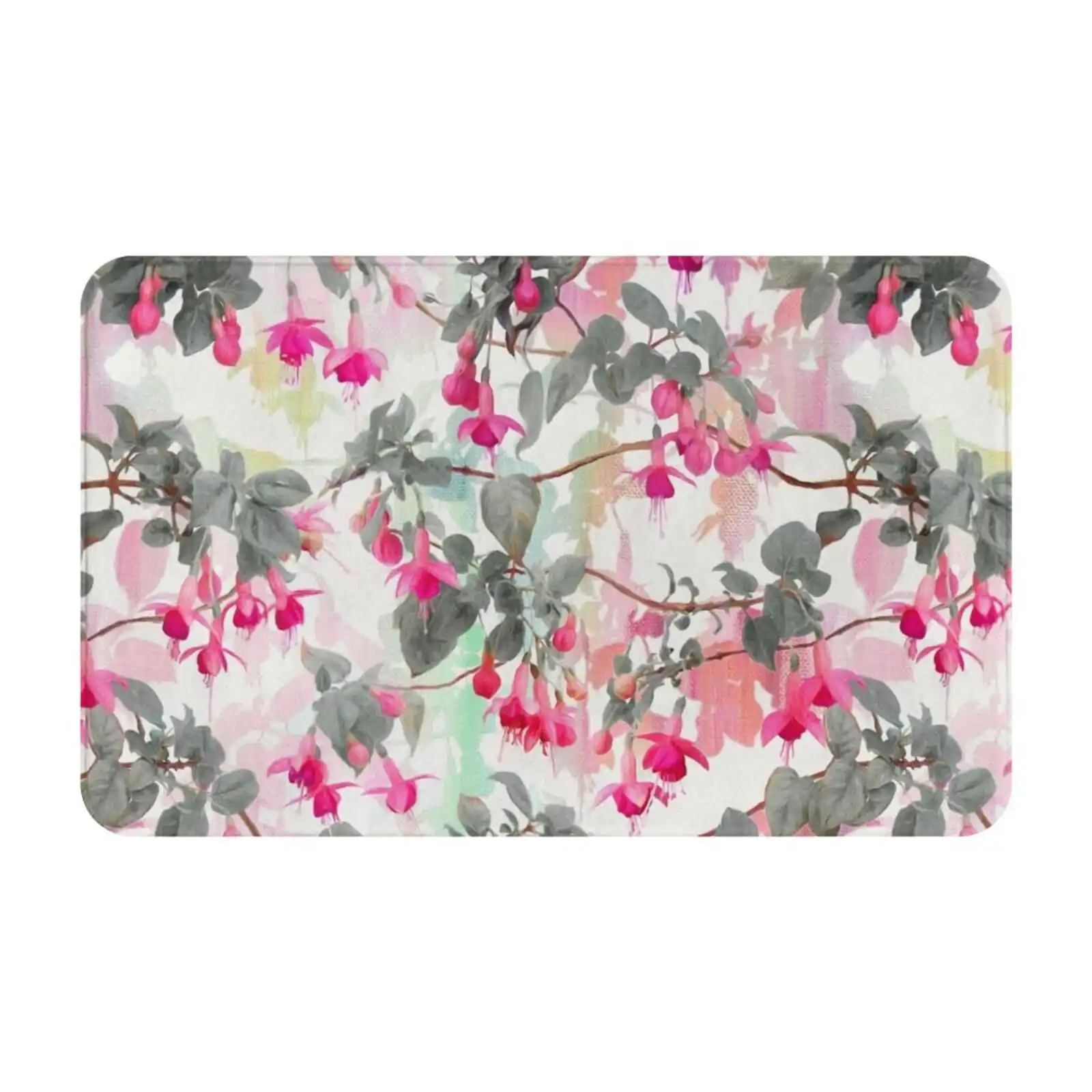 Rainbow Fuchsia Floral Pattern-With Grey Soft Cushion Car Home Carpet Door Mat Floral Flowers Fuchsias Painted Pastel Colors