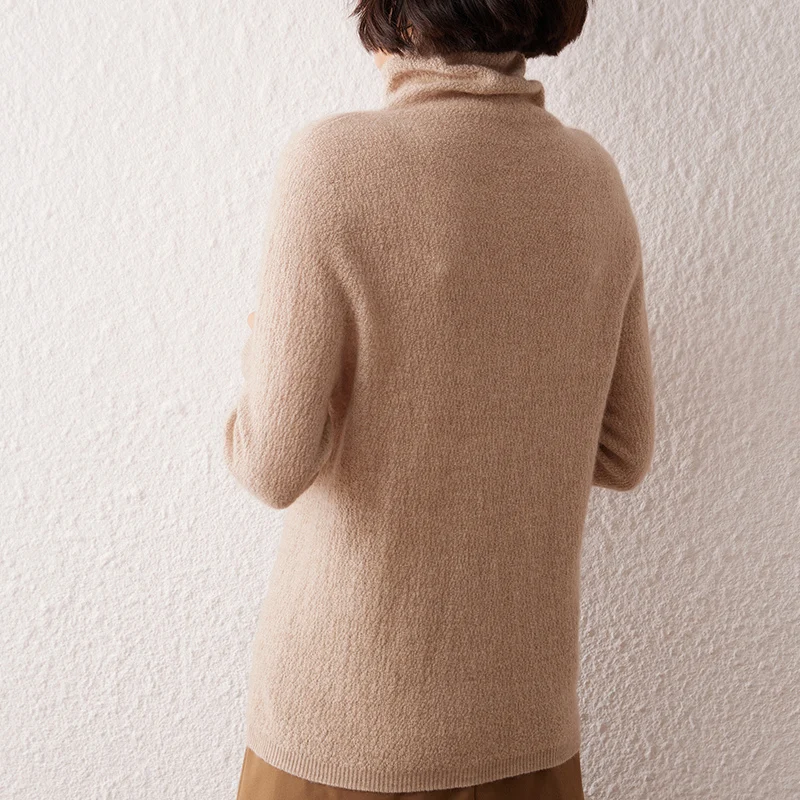 レディース100%カシミヤセーター カジュアル無地ニットプルオーバートップス ルーズパイルカラージャンパー ベースブラウス 暖かい
