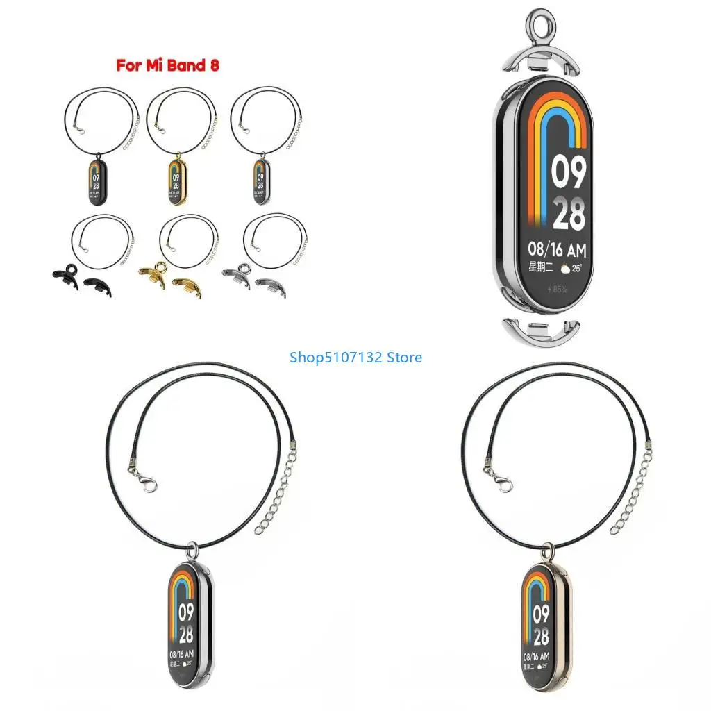 87HD Necklace for Mi-Band 8 Strap Pendant Leather Bracelet Wristband Neck Decoration