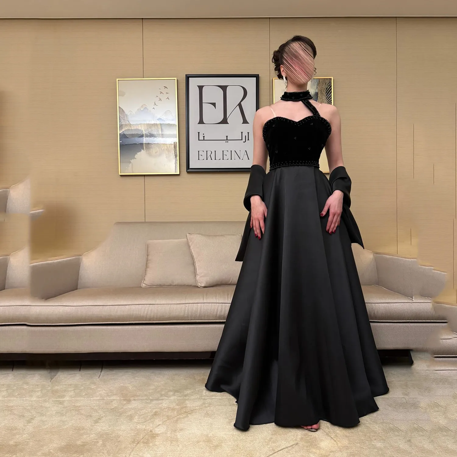 

Lorrtta Customized Elegant Women's Dresses for Wedding Party Black فساتين سهرة Платье Вечернее Satin Robes of Soirée A-line Prom