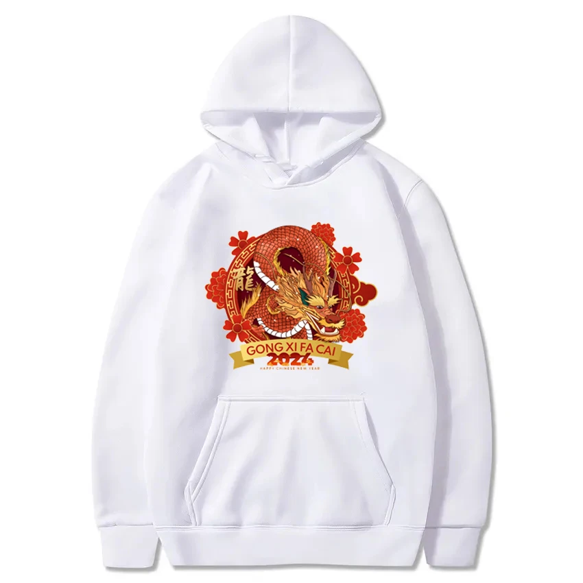 Gong Xi Fa Cai 2024 Drakenjaar Hoodies Lente Festival Casual Mode Streetwear Soft Man Kleding Hipster Vrouwen Sweatshirts