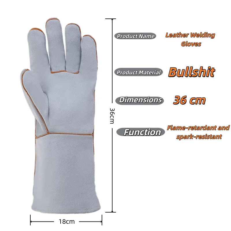 ถุงมือหนังยาวนุ่ม 1 คู่ สำหรับงานเชื่อม ทนทานต่อไฟฟ้าอาร์ค เตาเผา ป้องกันแรงงาน อุตสาหกรรม อุปกรณ์ป้องกันหนา