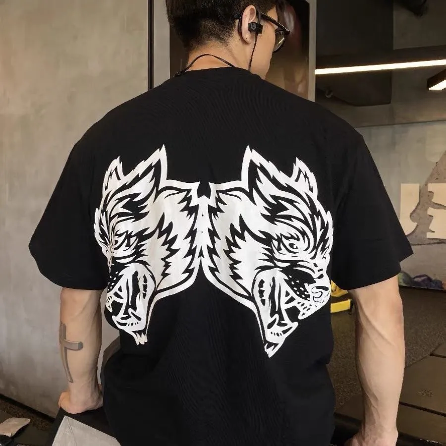 2026 Heavyweight American Classic Double-lion-head Cotton Loose-fitting Fitness Short-sleeved T-shirt with Round Neckline