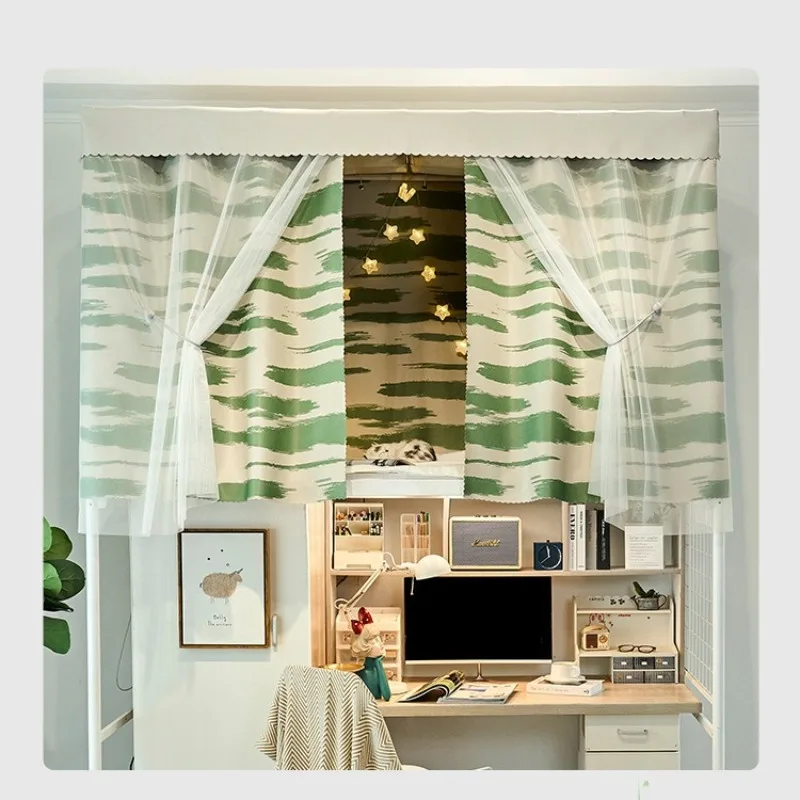 Thicken Blackout Bed Curtains Student Dormitory Upper Bunk Mosquito Net College Students Privacy Curtain Printed Bed Canopy Tent