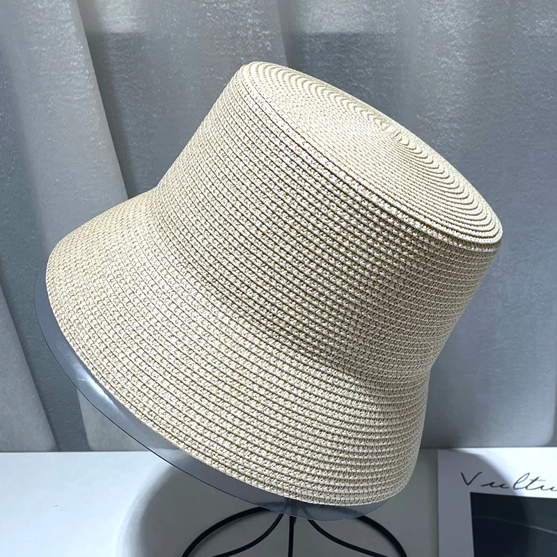 women\'s hat Flat HAT straw hat solid Flat bucket hat foldable basin hat vintage bucket straw hat summer beach sunhat sun