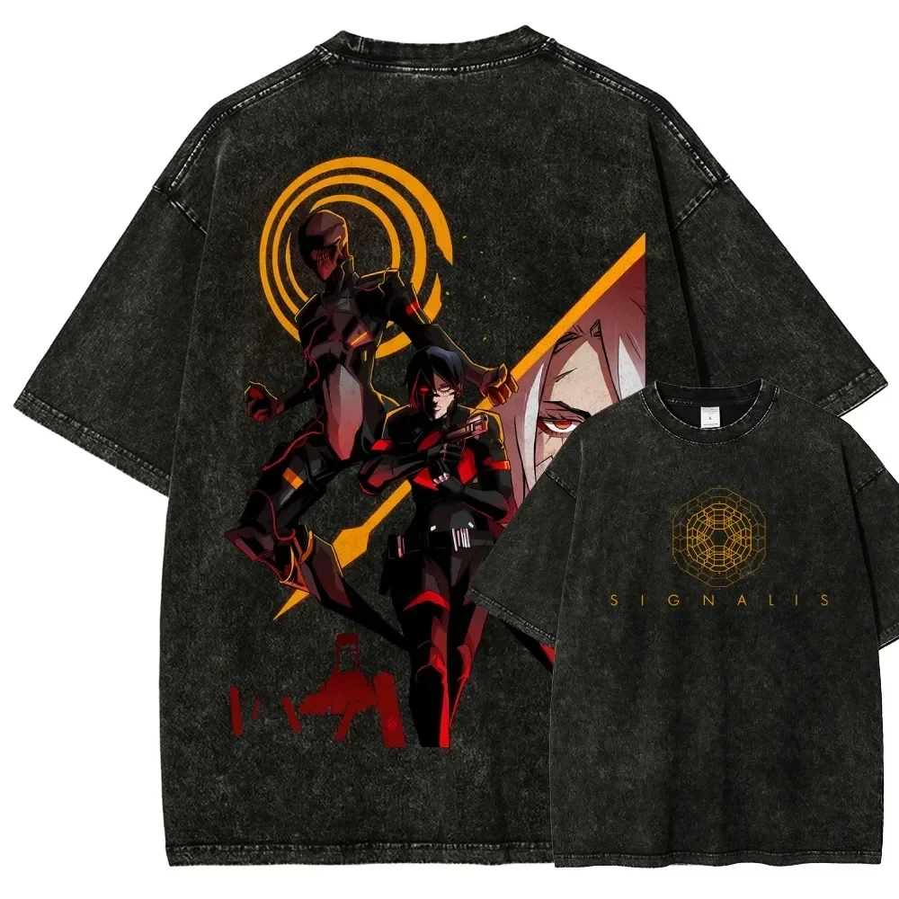 Customization Hot Classic Survival Horror Game Signalis Graphic Print T-Shirt Men Women Retro Washed Cotton Loose Oversized Top