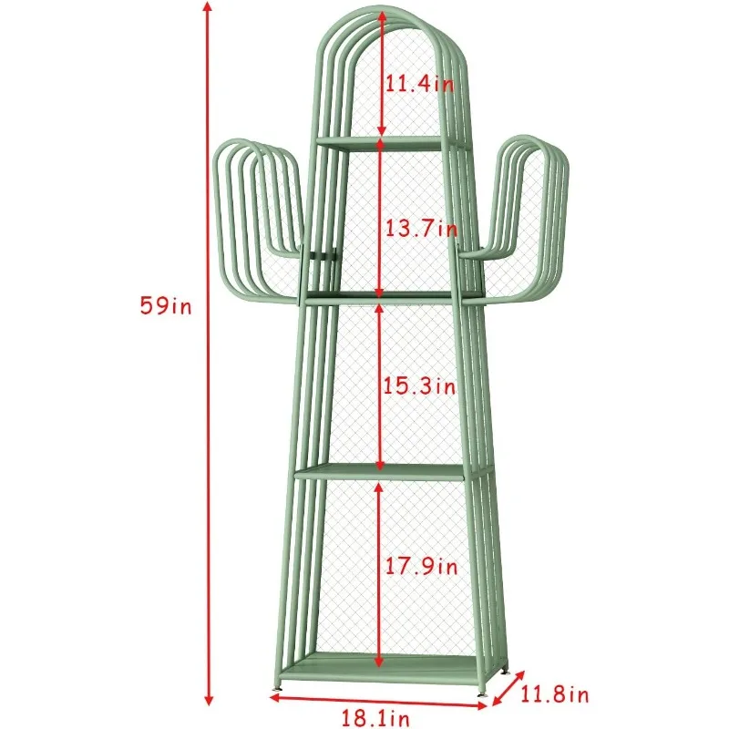 DOORXIF 4-Tier Ladder Green Bookshelf Freestanding, Cactus Bookcase Storage Organizer Closet Corner Metal Display Cabinet