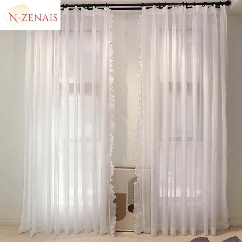 

Custom Size！！European Fashion Romantic Translucent Ruffled Romantic Simple Curtains for Living Dining Room Bedroom Decor Window