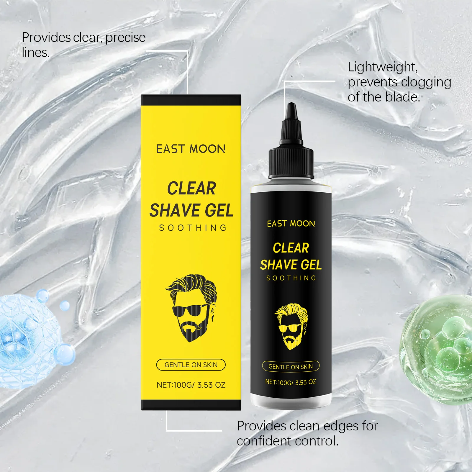 Men's Shaving Gel 100ml Transparent Shave Aid With Licorice Extract and Vitamin E For Soothing Skin & Precise Lines Non