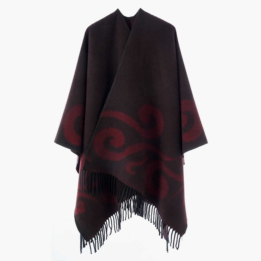 새로운 고급 인조 캐시미어 행운의 구름 자카드 판초 부드럽고 편안한 롱 케이프 아우터웨어 유니섹스 가을 겨울 두꺼운 숄