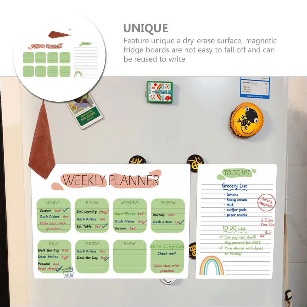 1Set Magnetic Clear Board for Fridge Dry Erase Daily Planner Schedule Board Reusable Plastic Whiteboard Kitchen Wall Mount