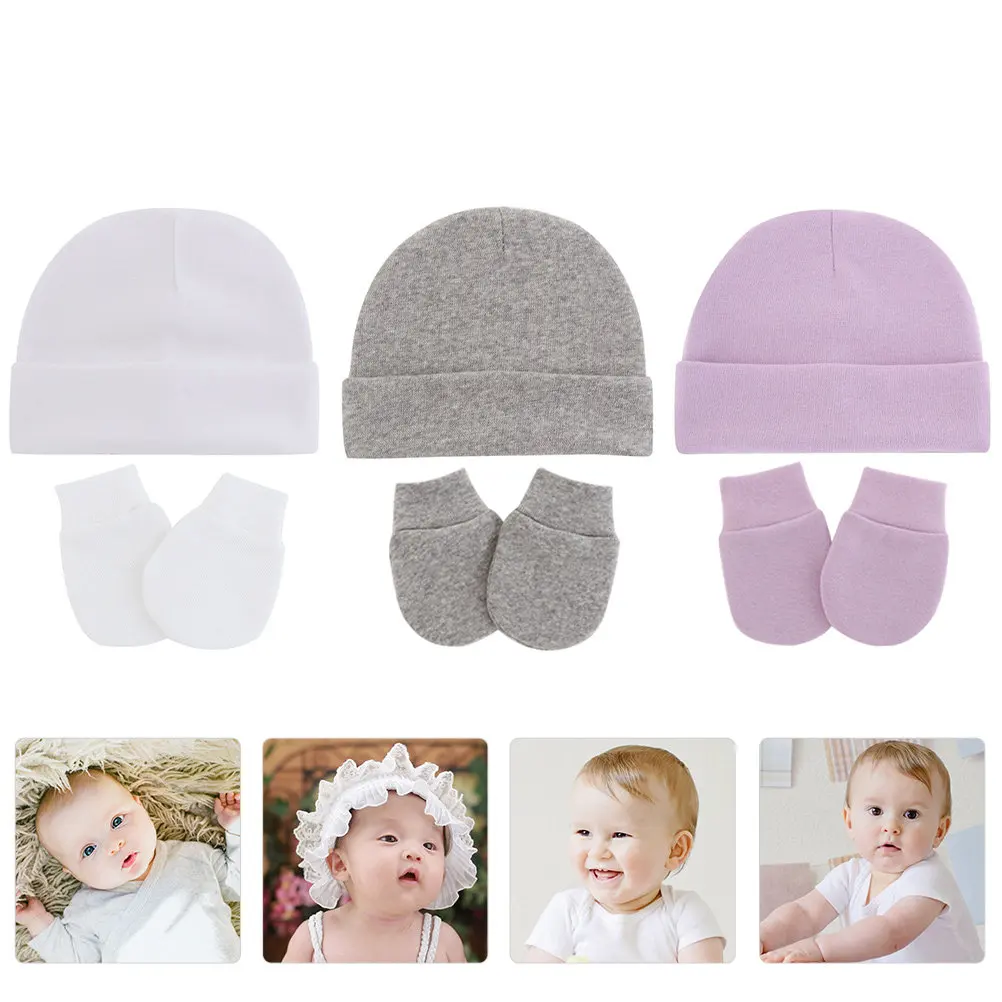 1Set Baby Newborn Hat and Gloves Set Premium Soft Cotton Warm Infant Cap Mittens for 0-3 Months Winter Outdoor Wear Cute Gift