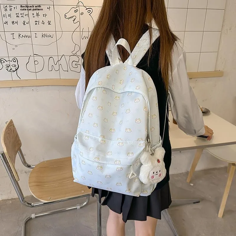 Cute  Knot  Dog Backpack School Bag for Junior High And College Students Soft Japanese Style Dual Shoulder Bag