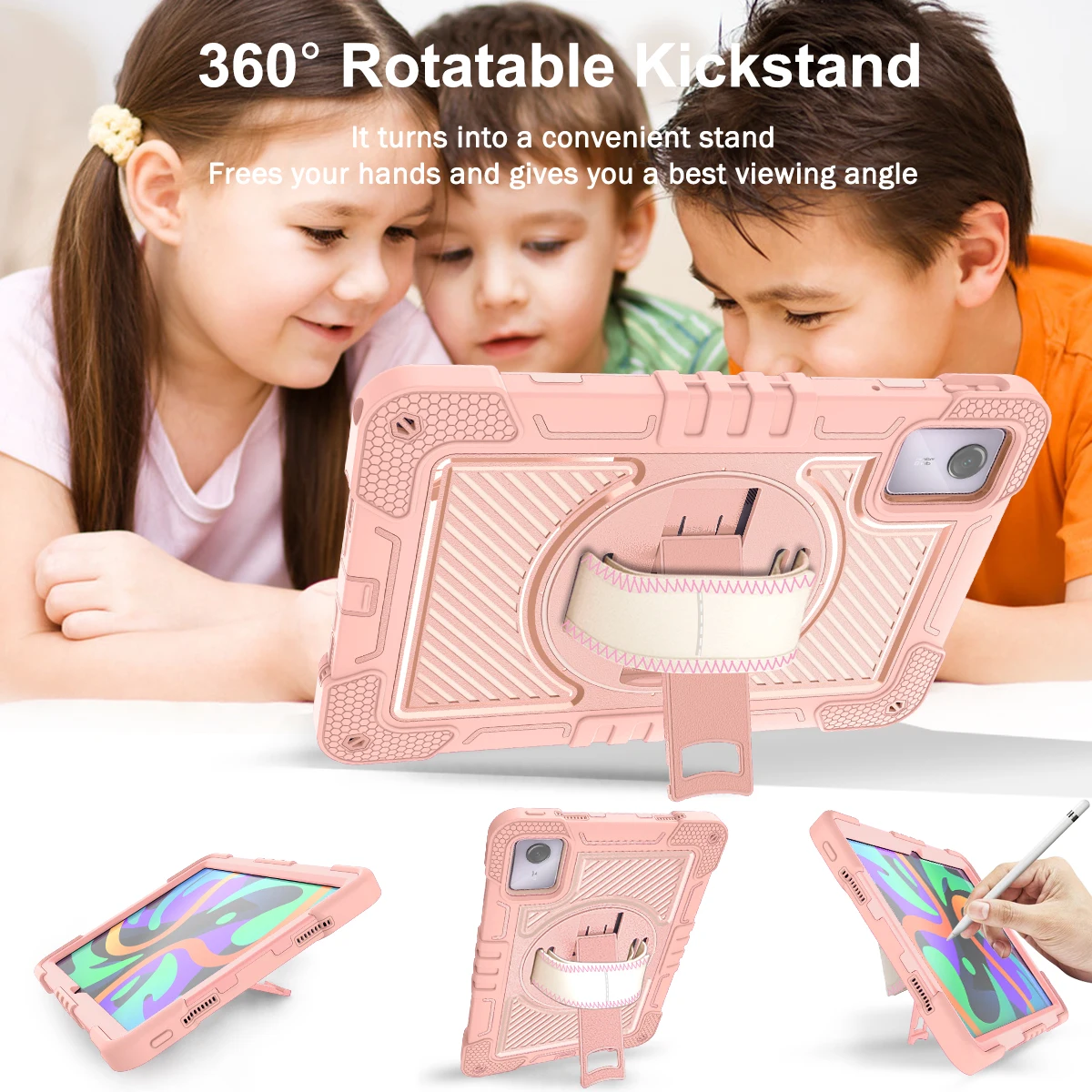 Stand Case For Lenovo Tab M11 K11 Xiaoxin Pad 2024 TB330FU TB330KU TB330XU TB331FC 360 Rotating Kids Cover With Shoulder Strap