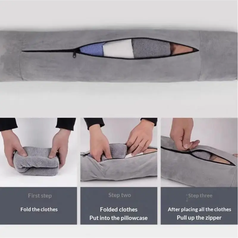 Travel Neck Pillow With Fillable Clothing Storage Bag U-Shaped Pillowcase Fleece Neck Cover For Airplane Travel