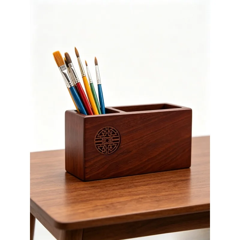 Retro Chinese Style Creative Wooden Pen Container Desktop Stationery Storage Holder For Office Decoration