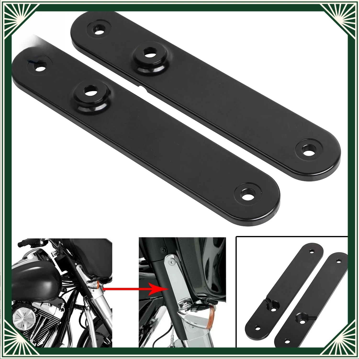 Kit de soporte de reubicación de luces direccionales para motocicleta negra, compatible con Harley Touring Road King Custom FLHRS Street Glide FLHX