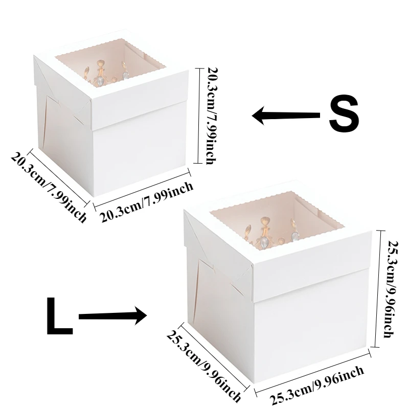 3/5 قطعة المتاح الأبيض كعكة عيد ميلاد صناديق الورق الراقية نافذة نمط قوي لا تشوه بسهولة موجة الدانتيل كعكة صندوق تخزين