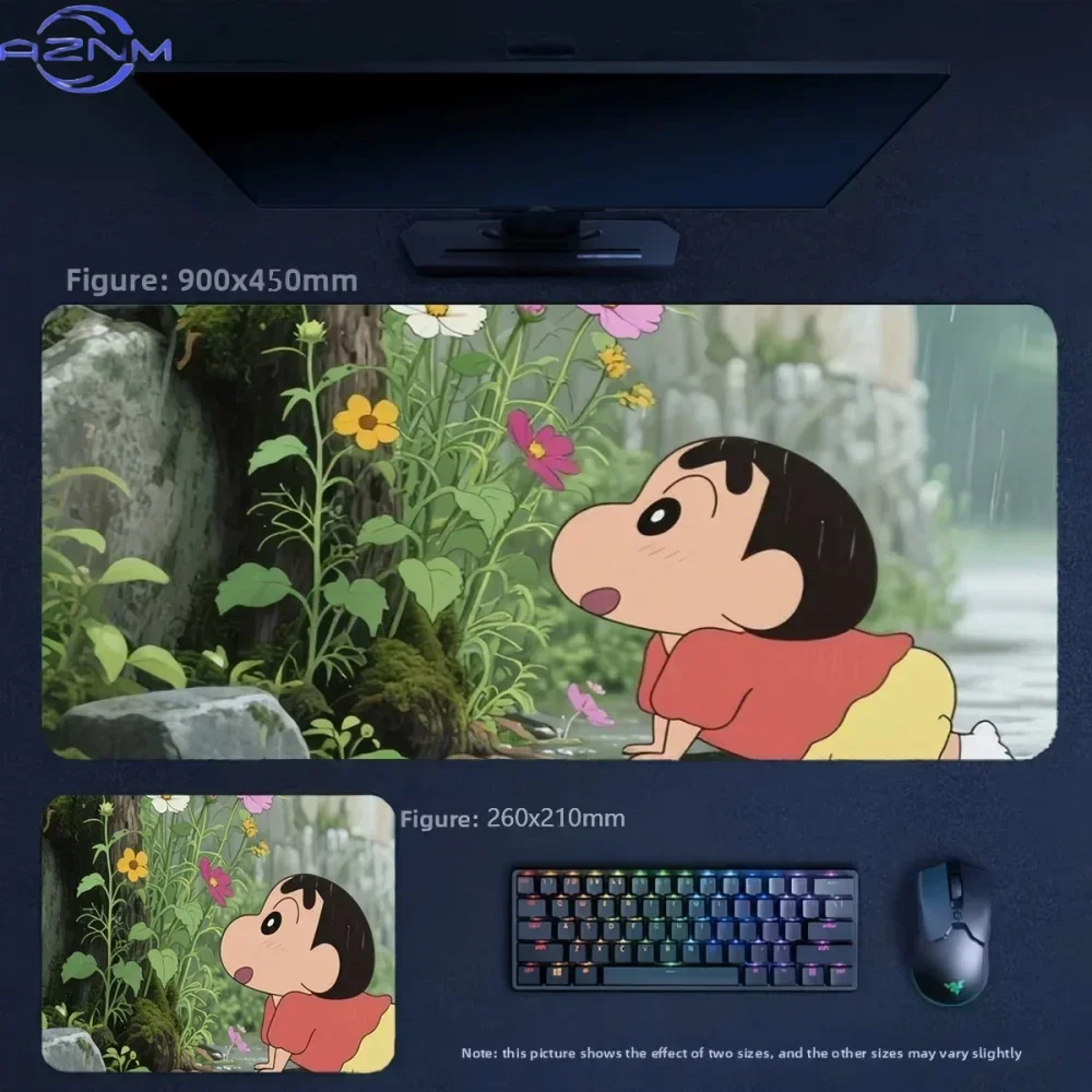 Anime Crayon Shin-chan Climbing Stump with Sunflowers Large Mousepad Rubber Non-Slip Gaming Desk Mat Keyboard Pad for Home Offic
