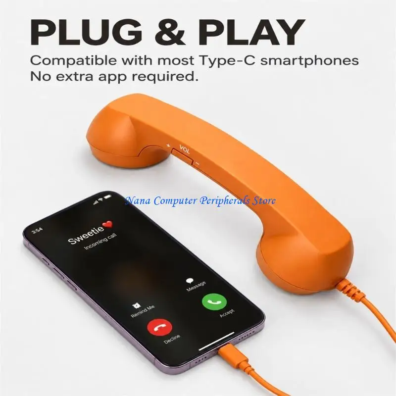 F68C USB C Call Handset with Plastic Receiver and Sound Adjustment