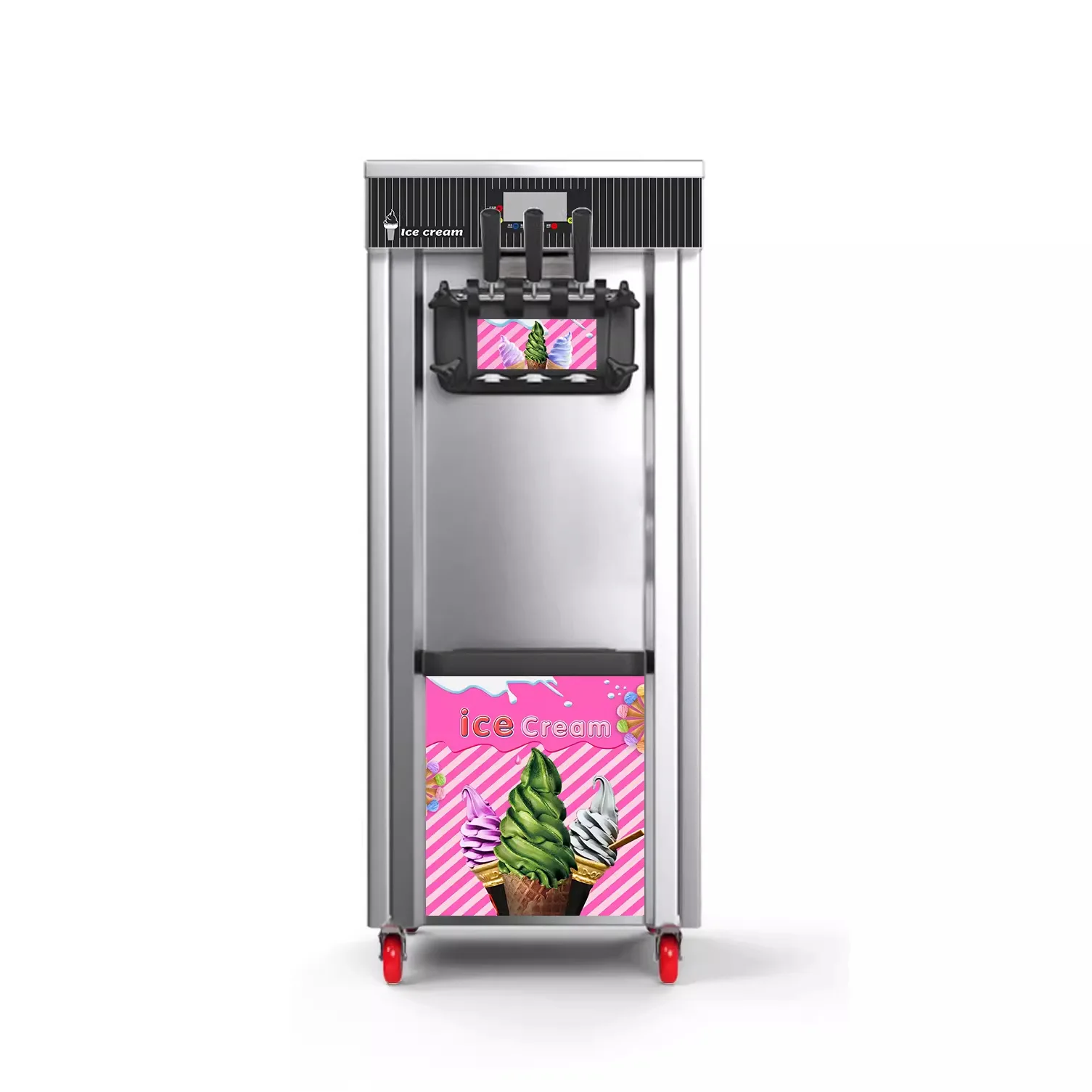 -For Commercial Automatic Vertical Cone Ice Cream Maker Three-heads Soft Ice Cream Making Make in China^
