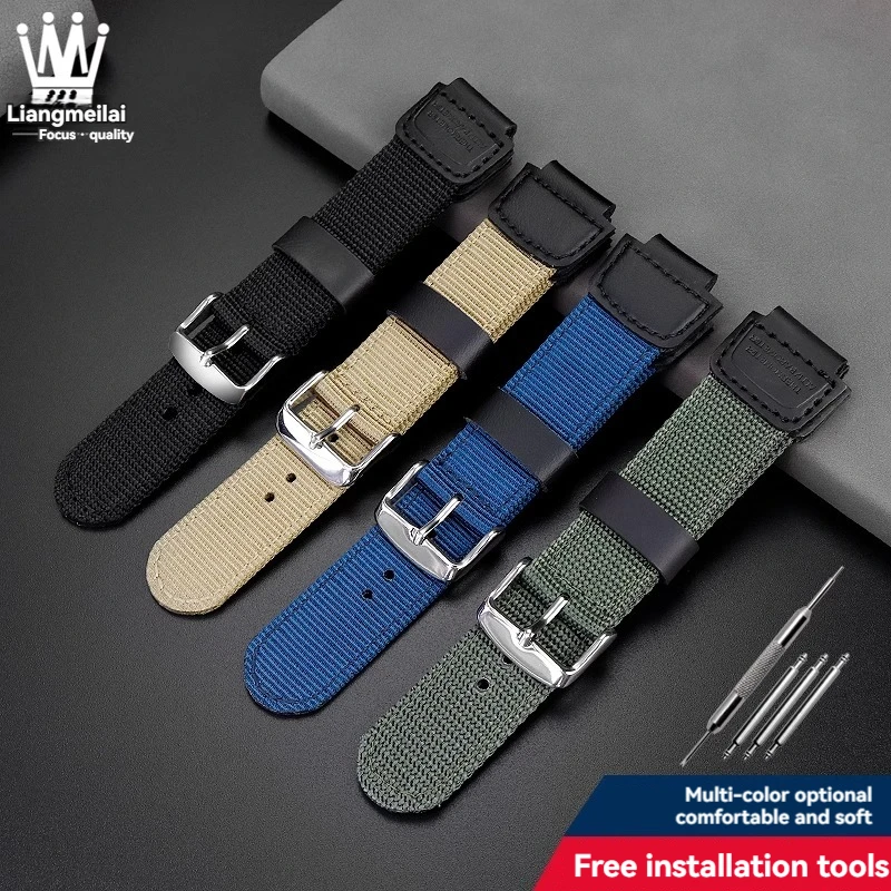 Modified Nylon Canvas Watch Strap for CASIO AE1200 AE-1200 AE1300 AE1500/1000 A158 A159 SGW400 AQ-150W Outdoor Sports Watchband