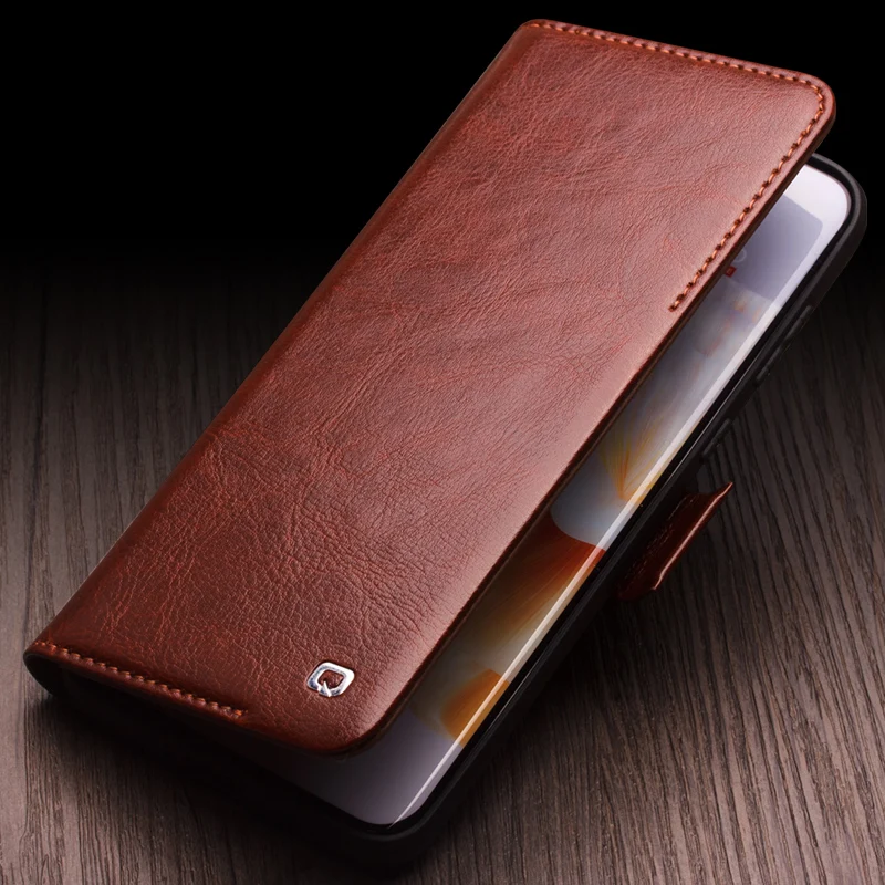 QIALINO Genuine Leather Flip Case for Huawei Ascend P60 Pure Handmade Phone Cover with Card Slots for P60 Pro