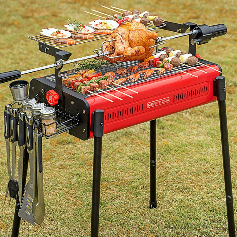 Adjustable Height  BBQ grill outdoor Portable charcoal BBQ Grill Easily Assembled And Cleaned Gold Rolled Steel Grills 304 Mesh