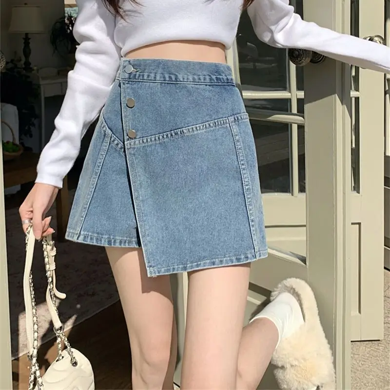 

Half-Length Culottes Irregular Fake Two-Piece Women'S 2024 Summer New Style A-Line Versatile Slim Outer Culottes