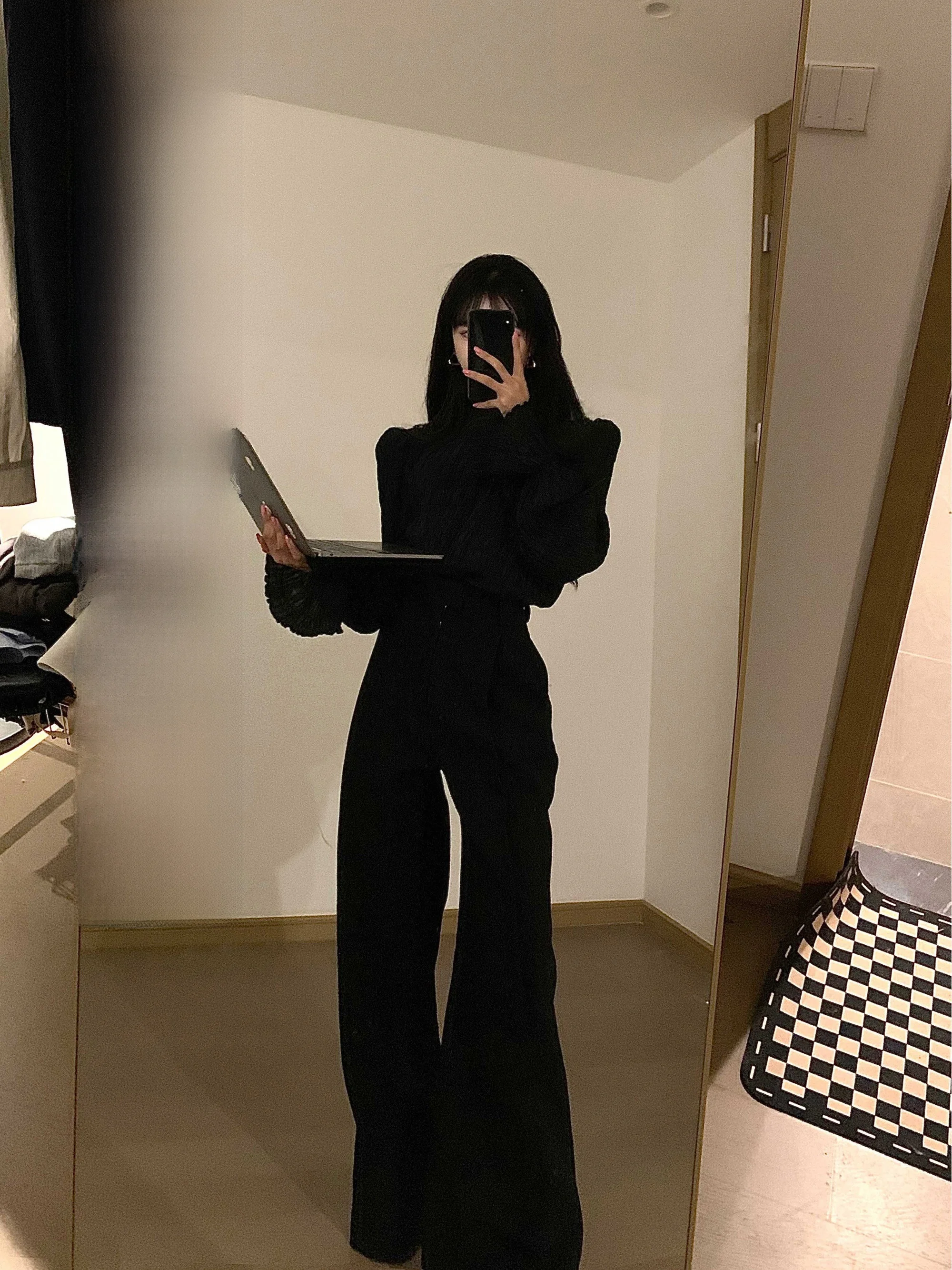 

Женская свободная блузка Ele Bla Long Sve, корейский стиль, для офиса, из полиэфирного волокна, неэластичная