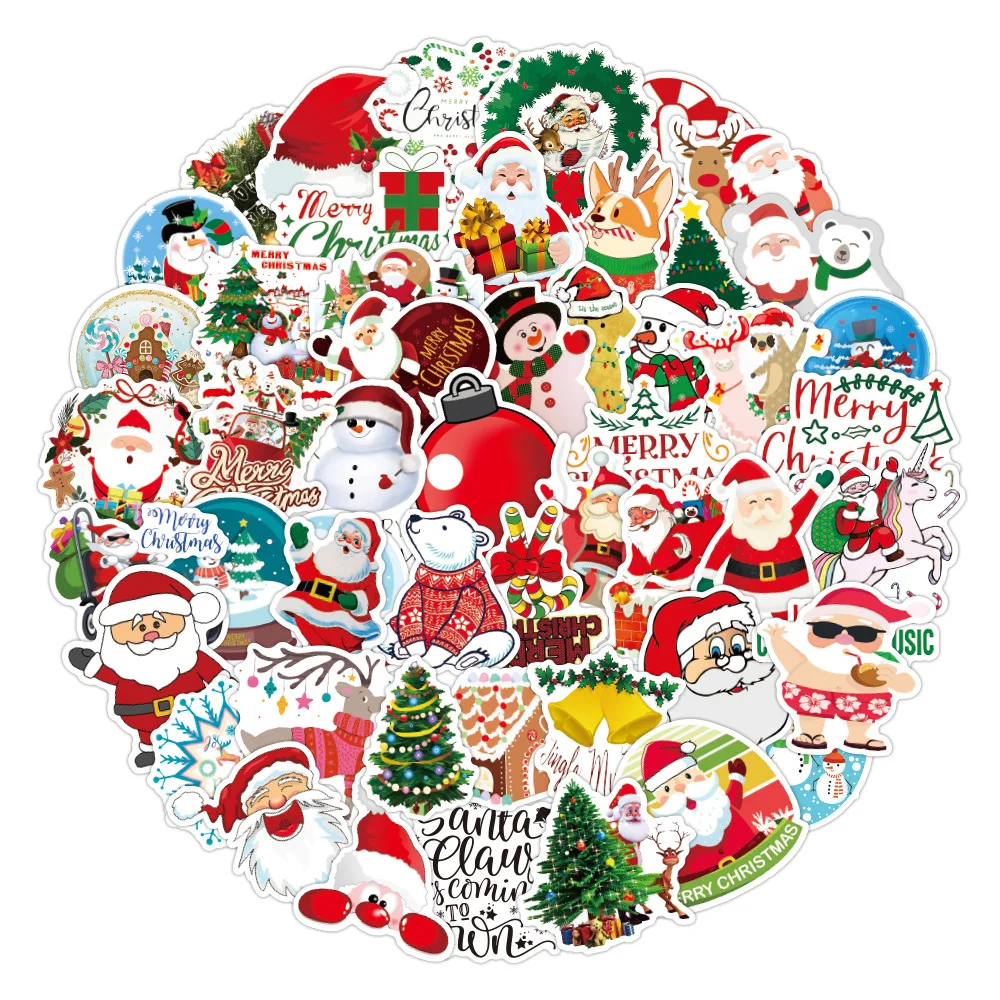 50PCS Cartoon Christmas Stickers Graffiti Luggage Computer Car Guitar DIY Scrapbook Wall Sticker Toys Decoration