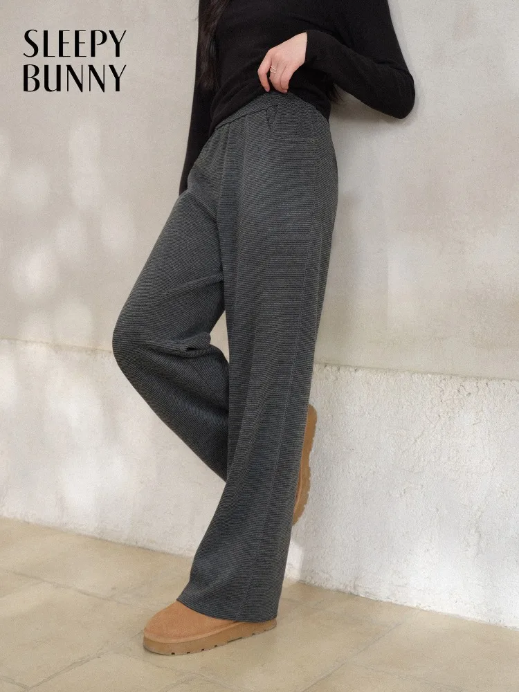 

Striped Knit Pants for Women Lady Soft Loose Straight Trousers Casual Comfy Draped Lounge Bottoms Trendy Daily Fashion Wear