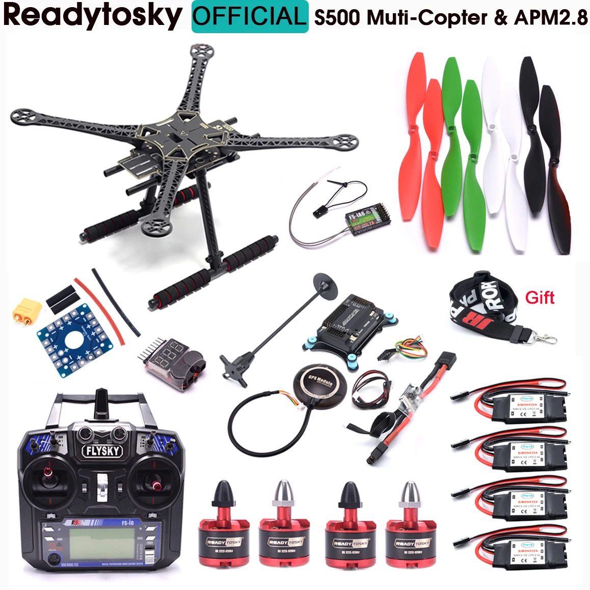 S500 500mm Quadcopter Frame Kit w/ APM2.8 Flight Controller 7M GPS 30A Simonk ESC 2212 920KV Flysky FS-i6 IA6 FPV Frame Combo