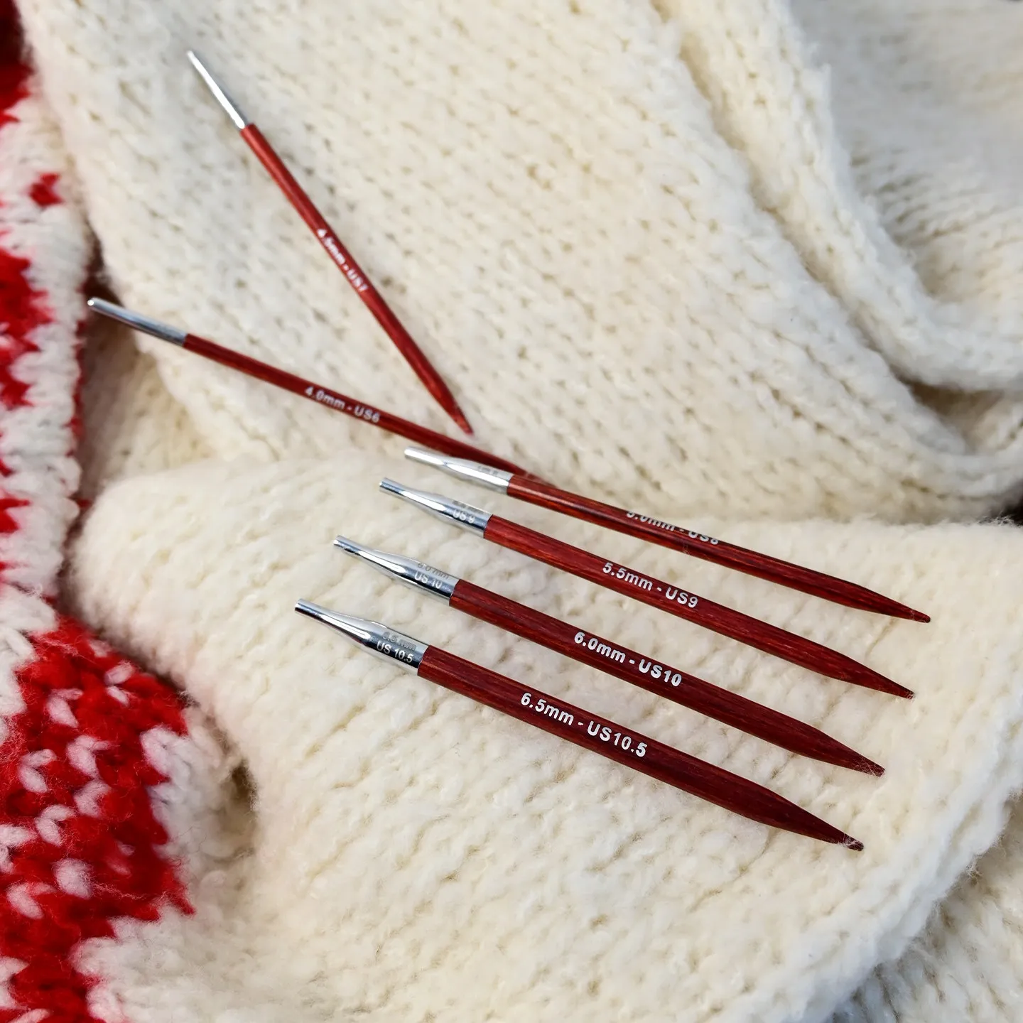 New Knitpro Amore Red Regular 5 Inch Detachable Birch Ring Sweater Needle Smooth