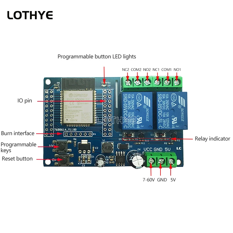 ESP32-WROOM ESP32 Dual Kanal Wifi Bluetooth Relais Modul Sekundäre Entwicklung Bord DC5-60V Netzteil