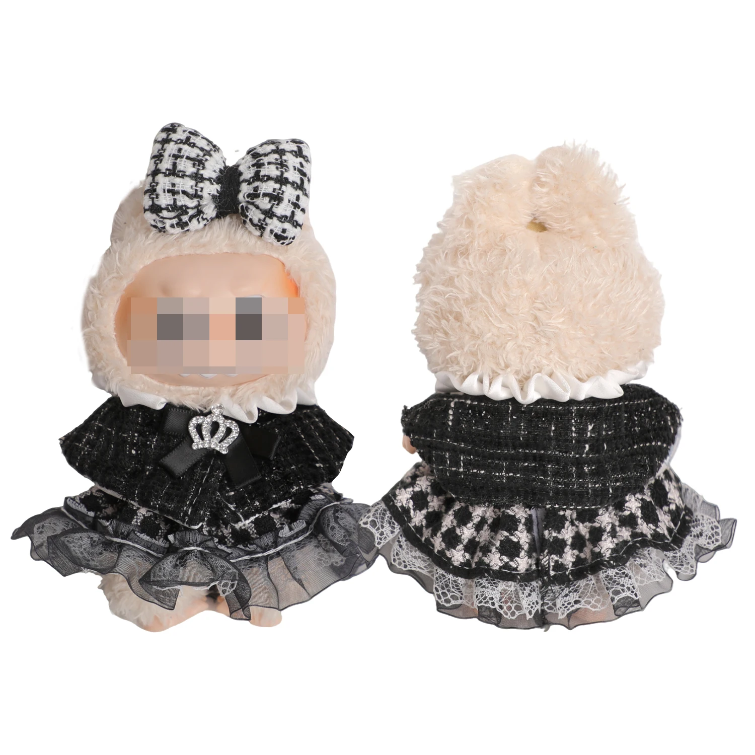 Pop Accessoires Voor 17 Cm Labubu Pop Mode-sieraden Kroon Bloem Strik Sjaal Voor V1V2V3 Labubu Meisje Poppen Katoen Speelgoed gift