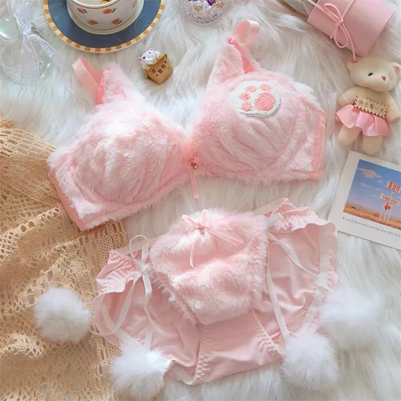 Japanese Style Sweet Cute Bra & Panties Set lolita Underwear Sleep Intimates Set Sweet Kawaii bra and panty set