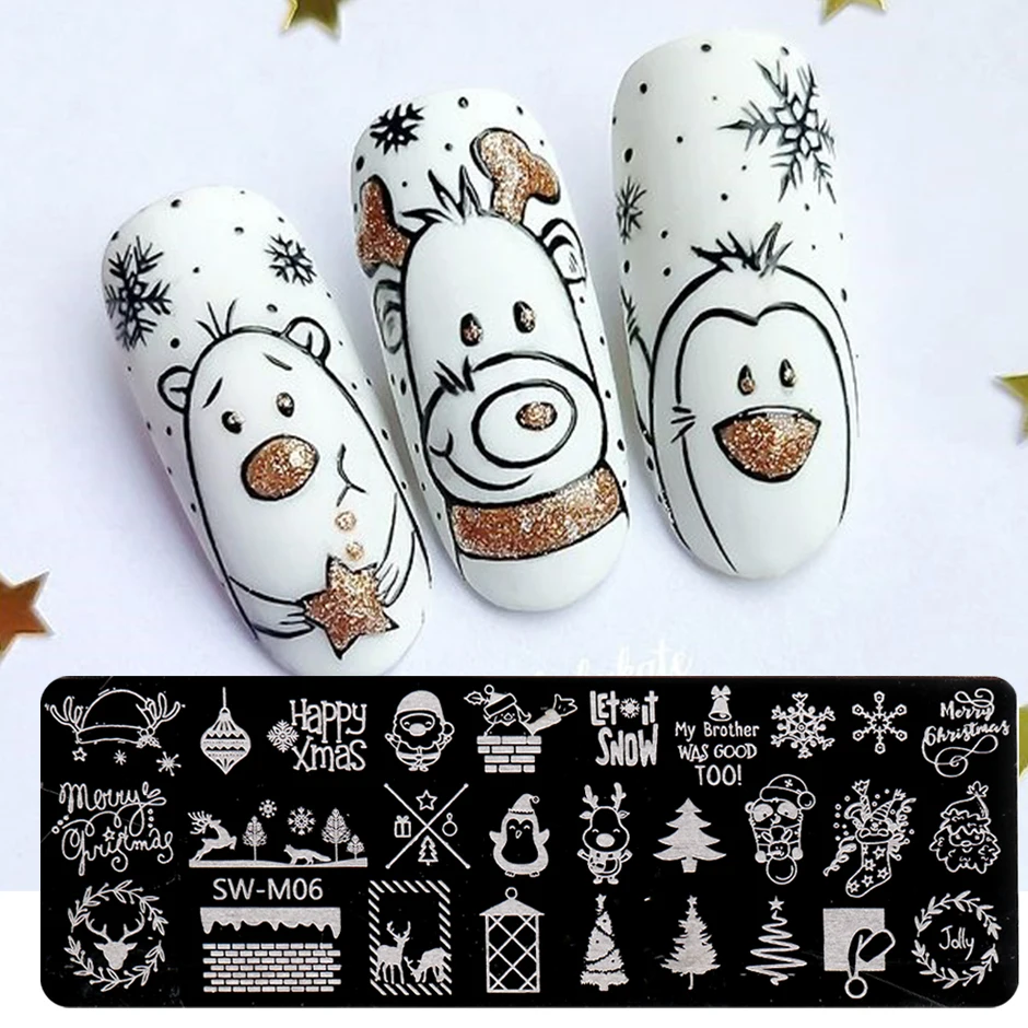 Christmas Cute Anime Nail Stamping Plate Winter Snowflakes Sweater Elk Design Painting Stencil Tools DIY Decoration Image LYSW-M