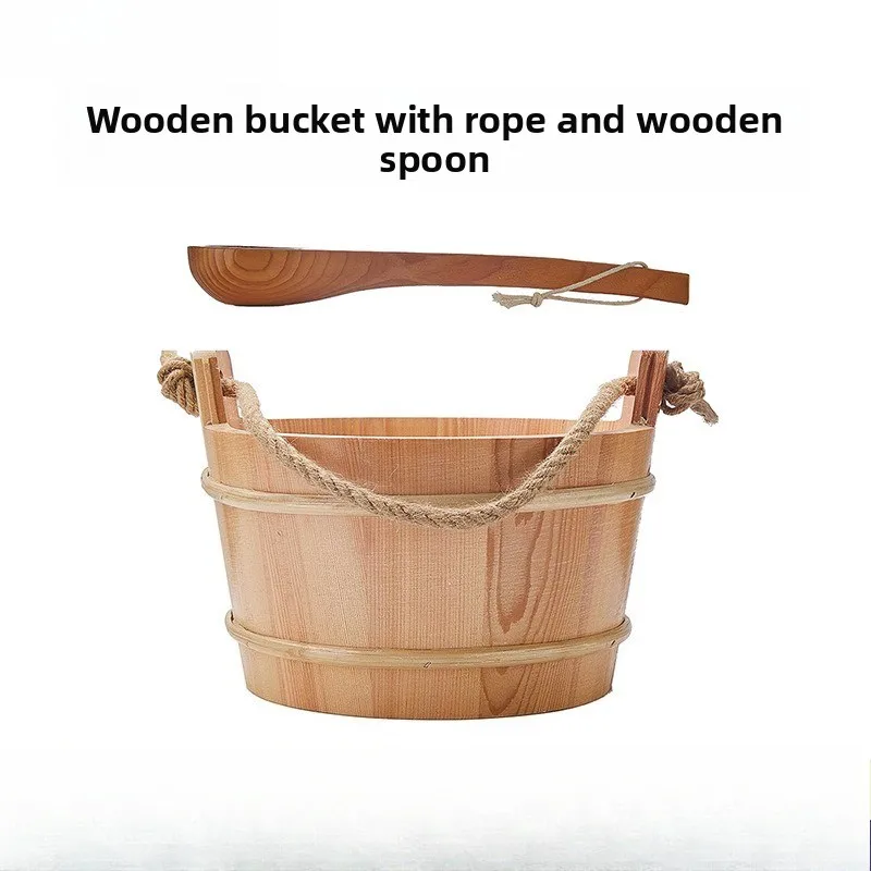Sauna 4L Bottomed Wooden Bucket, Wooden Spoon, Sauna Accessories Accessories, Dry Steam Room