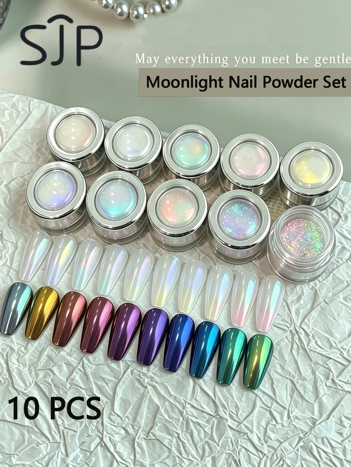 10-piece pack of Aurora Ice Skin Powder Mermaid Chrome Nail Glitter Powder Aurora Moonlight High-Quality Luxury Pigment Nail Art
