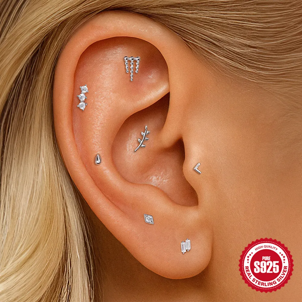 

ROXI 925 Sterling Silver Teardrop/Ball Chain/Geometric For Woman 1 Piece Gold/Sliver Piercing Earrings Mini Dainty jewelry