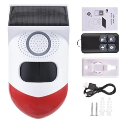 Solar Motion Sensor Alarm Outdoor Solar Alarm 120dB Loud Siren LED Strobe Lights Sound Security Alarm Adjustable Sensing