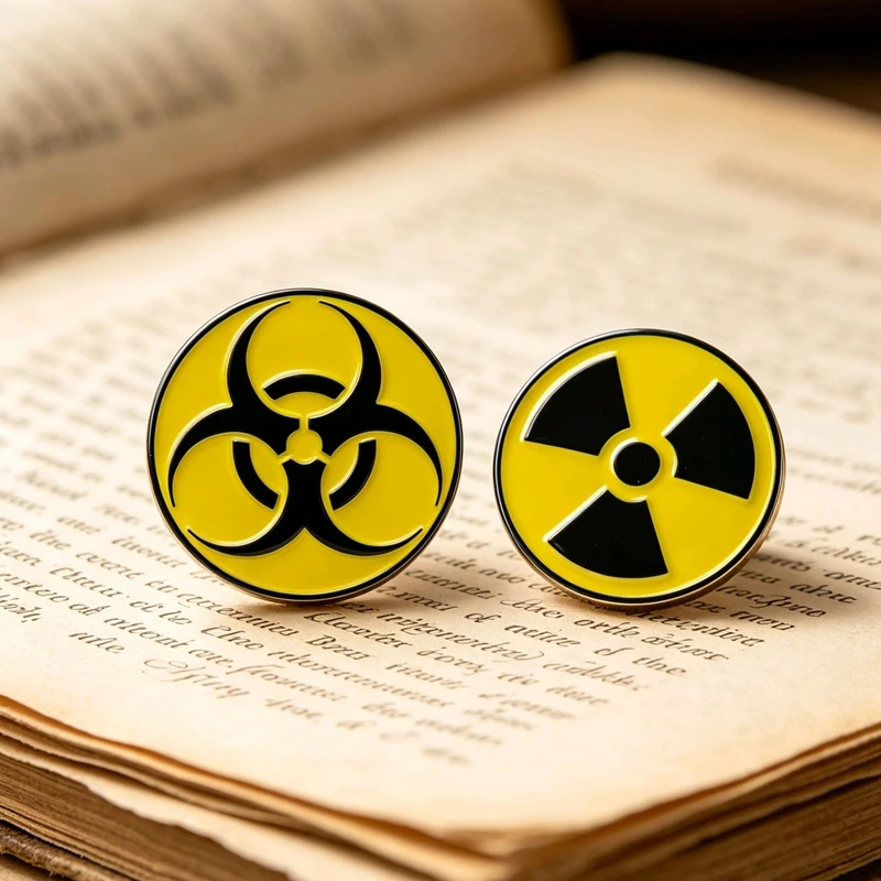 Hazardous Chemical Element Warning Sign Brooches Radioactive Radiation Sign Enamel Pins  Lapel Badge Jewelry Gift For Friends