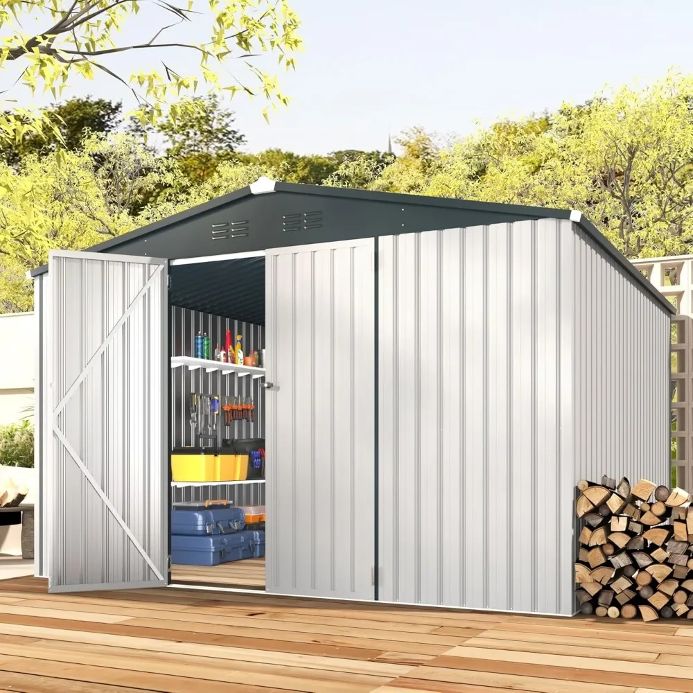 Outdoor Warehouse 10'x10' Shed Utility and Tool Storage for Garden Patio Outside Use in White Sheds Waterproof House Buildings