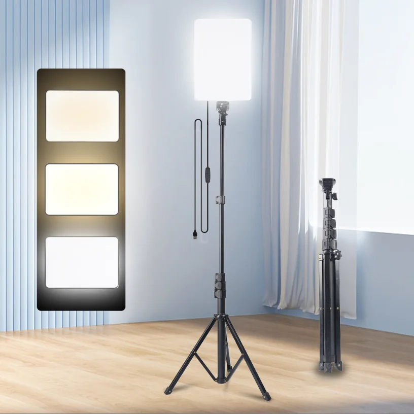 

10 Inch Tri-Color Square Light, 130cm Adjustable Tripod, USB Power Supply, Portable Lighting, Photography, Makeup, Live Stream